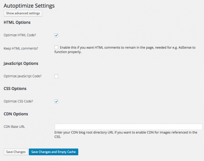 Autoptimize Settings