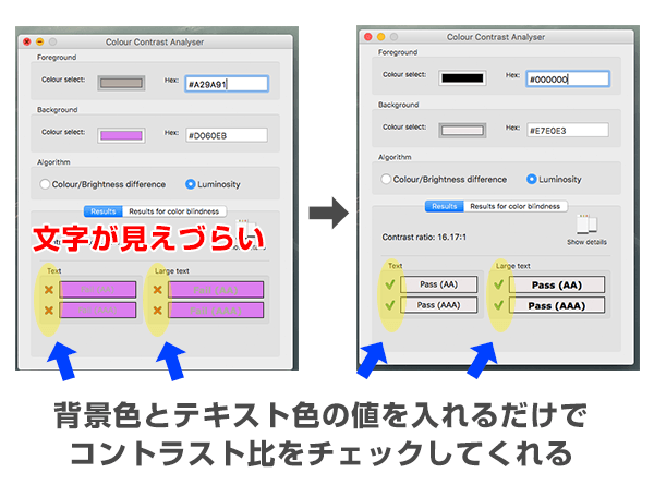 コントラストを図ってくれるツールのキャプチャ